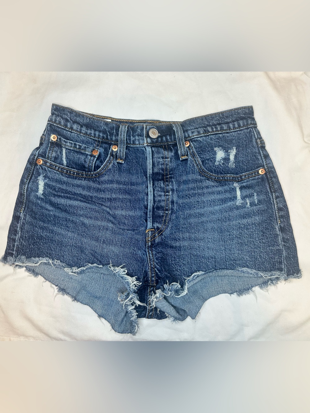 Levi’s 501 Denim Cutoff Shorts W27 Distressed Frayed Hem Medium Wash Jean Shorts